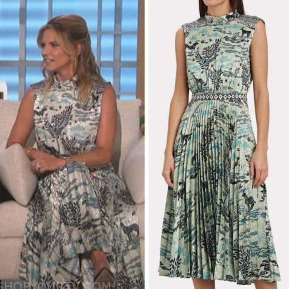SALONI Fleur E Green Floral Printed Satin Dress Size 4